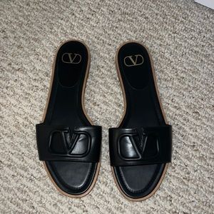 Valentino VLogo Leather Slide Sandals